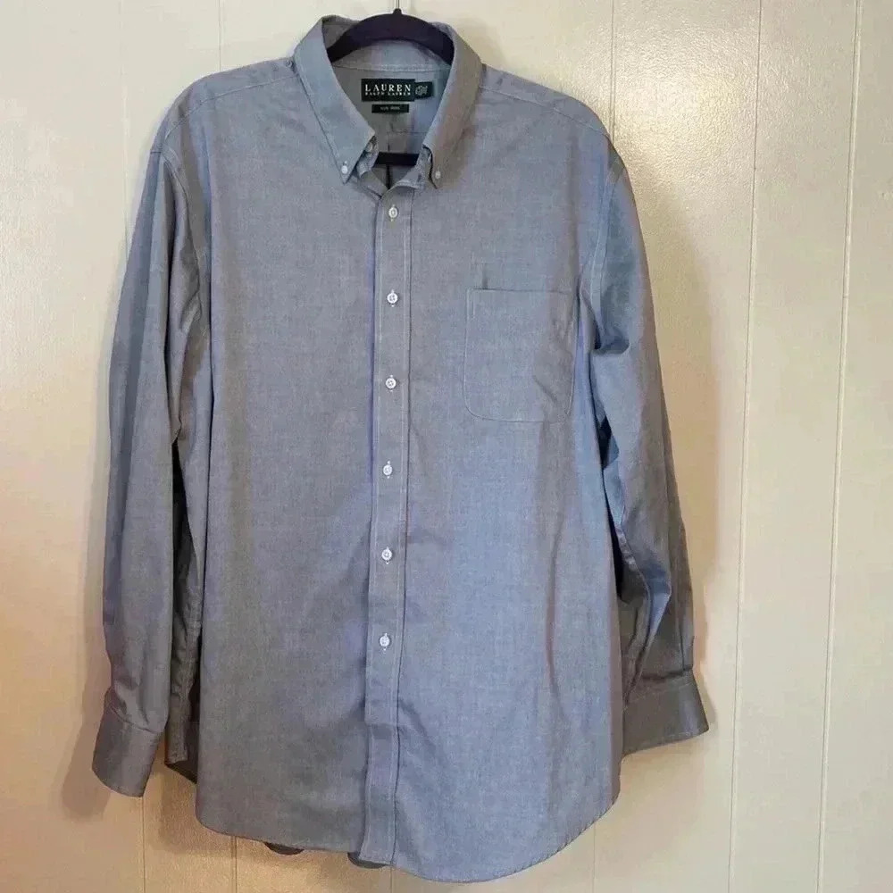 Ralph Lauren Mens Gray Non Iron Button Down Shirt in Size 17 1/2 (34-35)